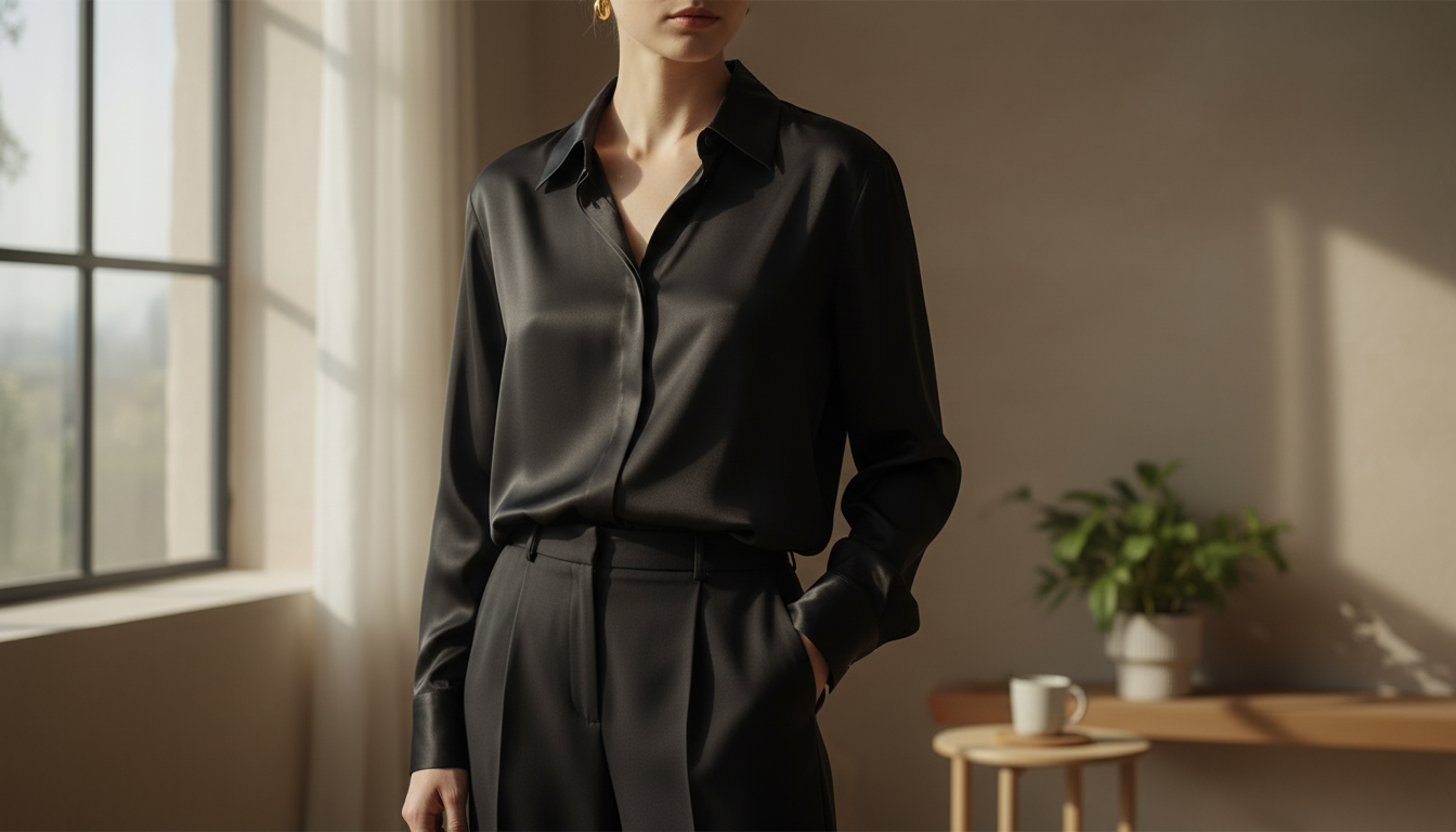 Jil Sander Black Satin Silk Shirt: Quiet Shine