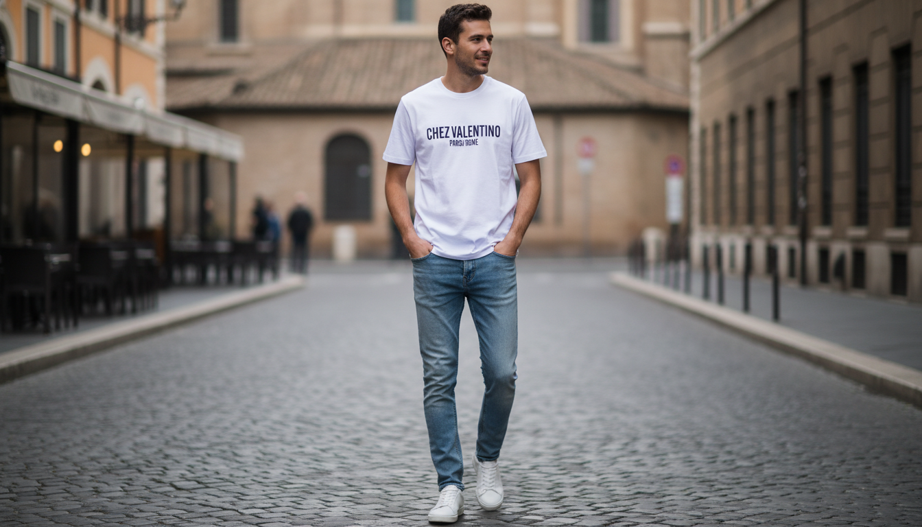 Valentino Garavani Monogram Cotton Tee: Ribbed Collar