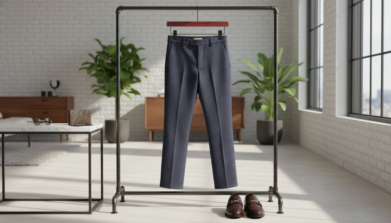 FENDI Blue Gabardine Cigarette Pants: Palladium FF