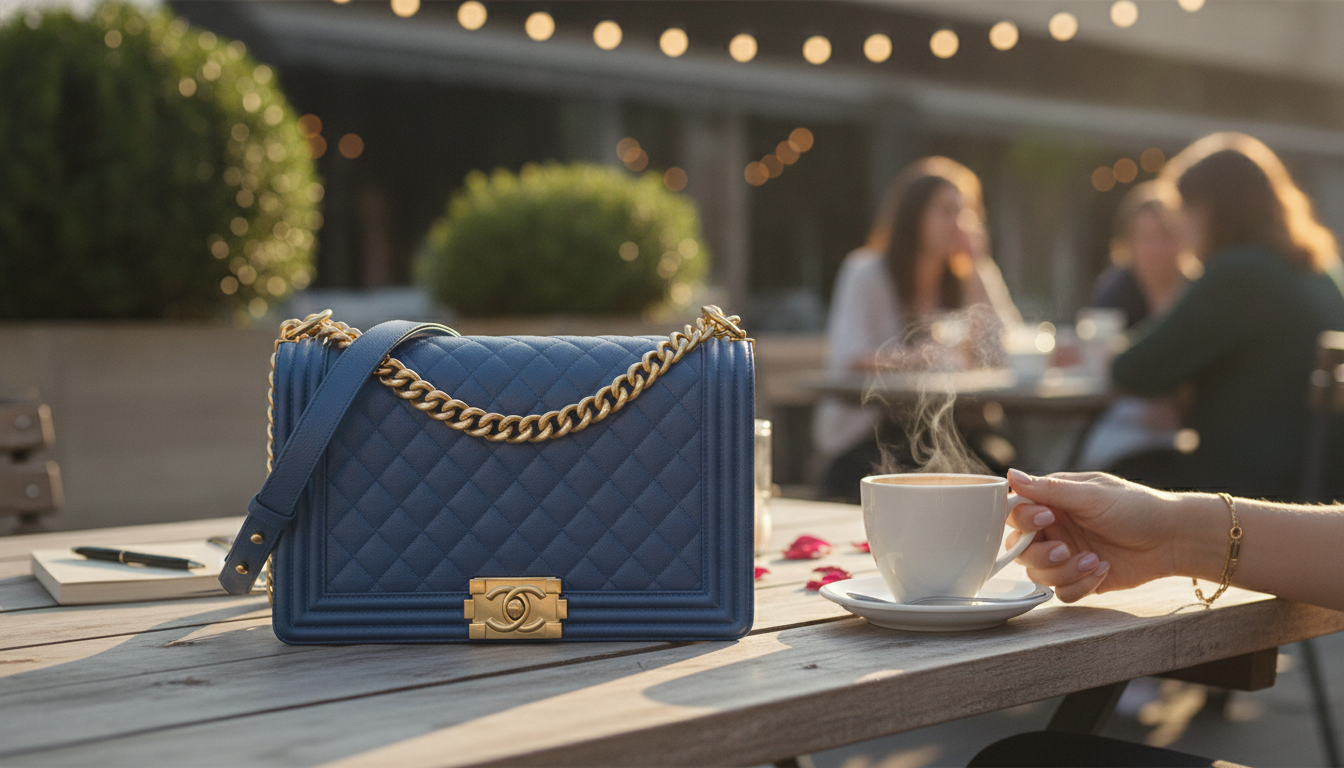 Medium Blue Caviar Chanel Bag with Gold Hardware