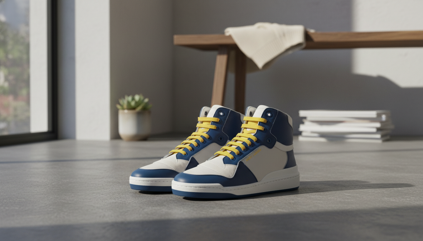 Saint Laurent Blue Mid-Top Calf Leather Sneakers Guide