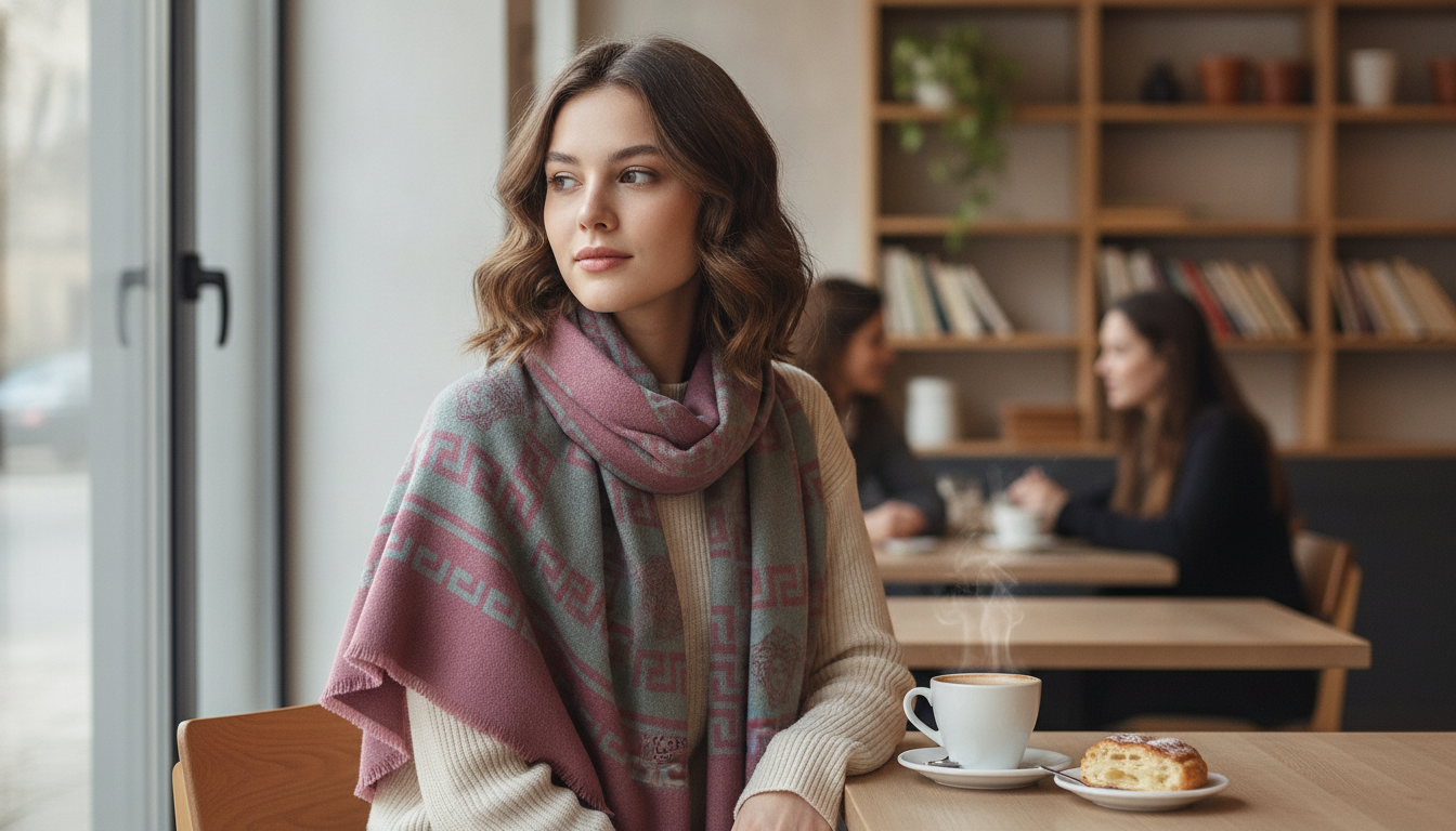 Versace Light Pink & Grey Medusa Greca Scarf Guide
